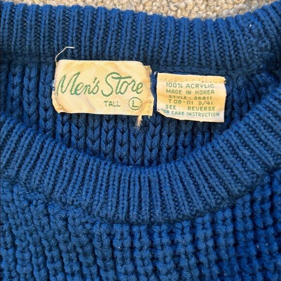 Men’s Vintage 90’s  Striped Blue and Cream Long Sleeve Sweater. Size Medium Tall - Picture 2 of 4